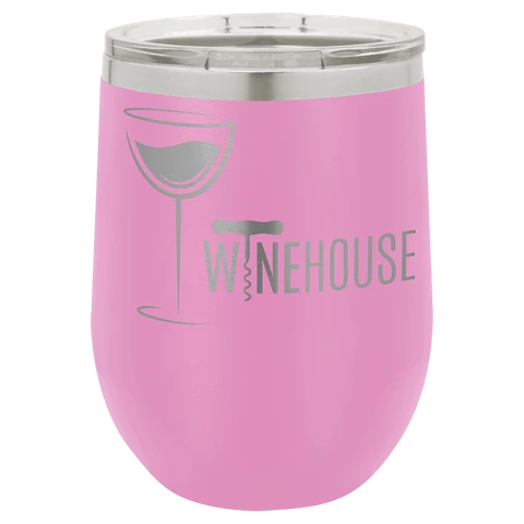 12 oz wine tumbler light purple logo