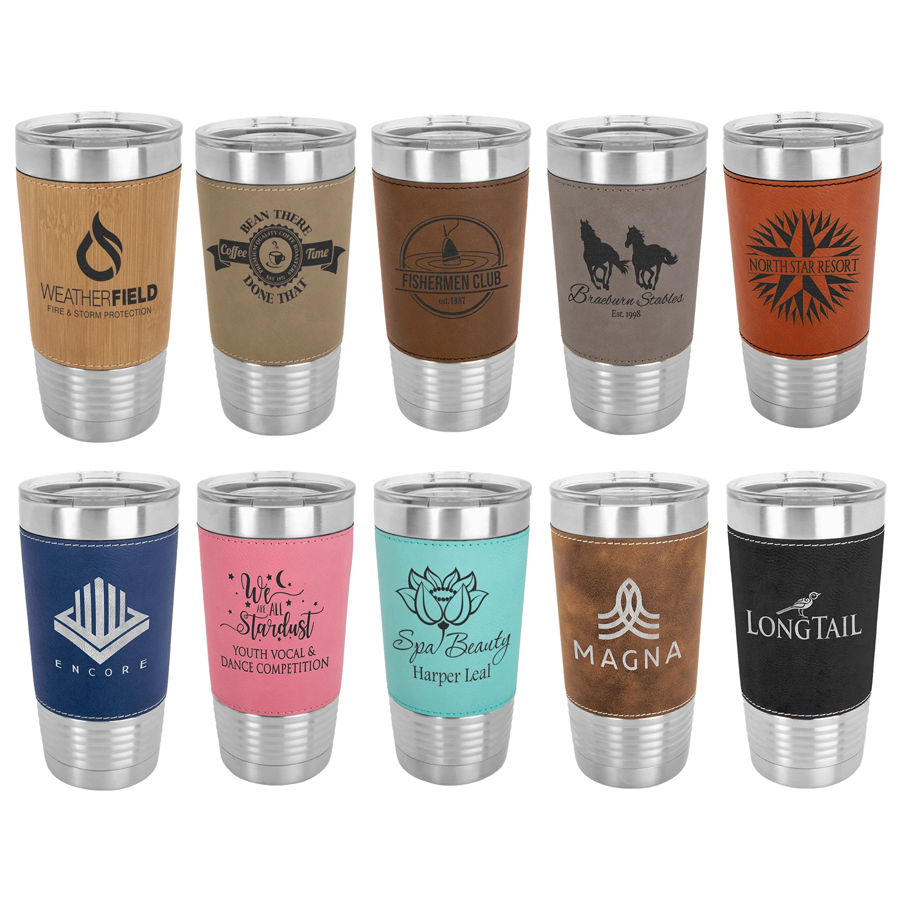20oz Leatherette Tumbler sample logo