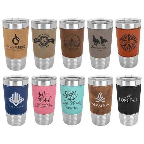 20oz Leatherette Tumbler sample logo