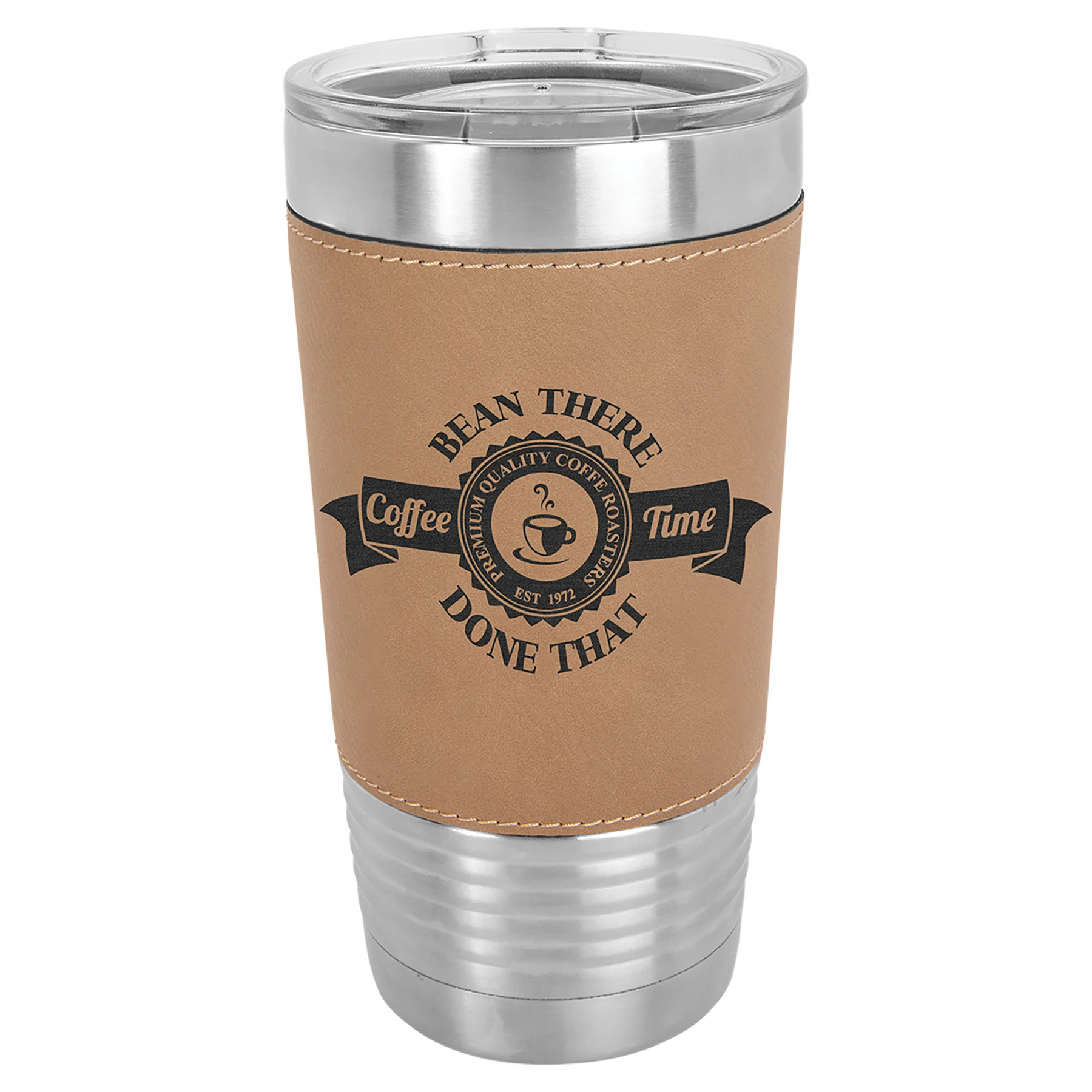 20oz Leatherette Tumbler light brown logo
