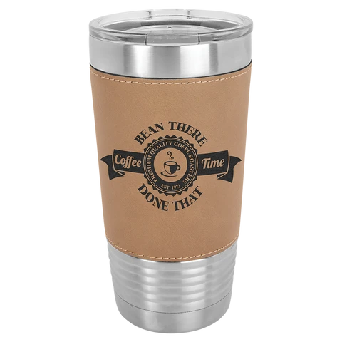 20oz Leatherette Tumbler light brown logo